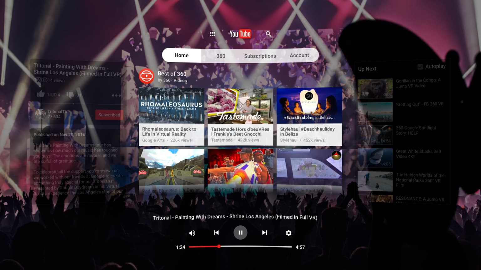 YouTube VR on Google Daydream